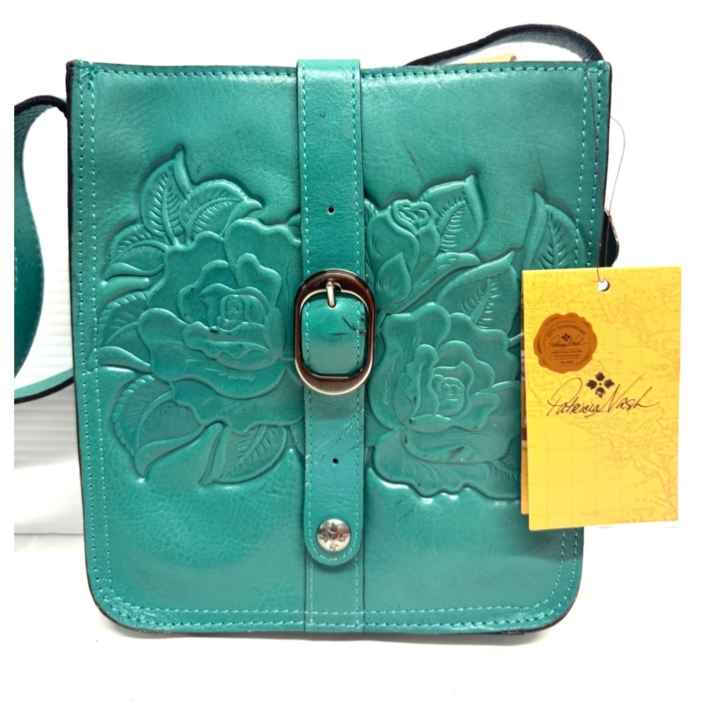 PATRICIA NASH Purse Tooled Venezia Leather Pouch Crossbody Bag New TEAL TOOLED